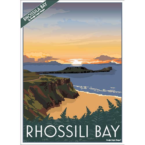 Rhossili Bay | Vintage/Art Deco-stil plakat for engroshandel hos Jennifer Cooper Designs