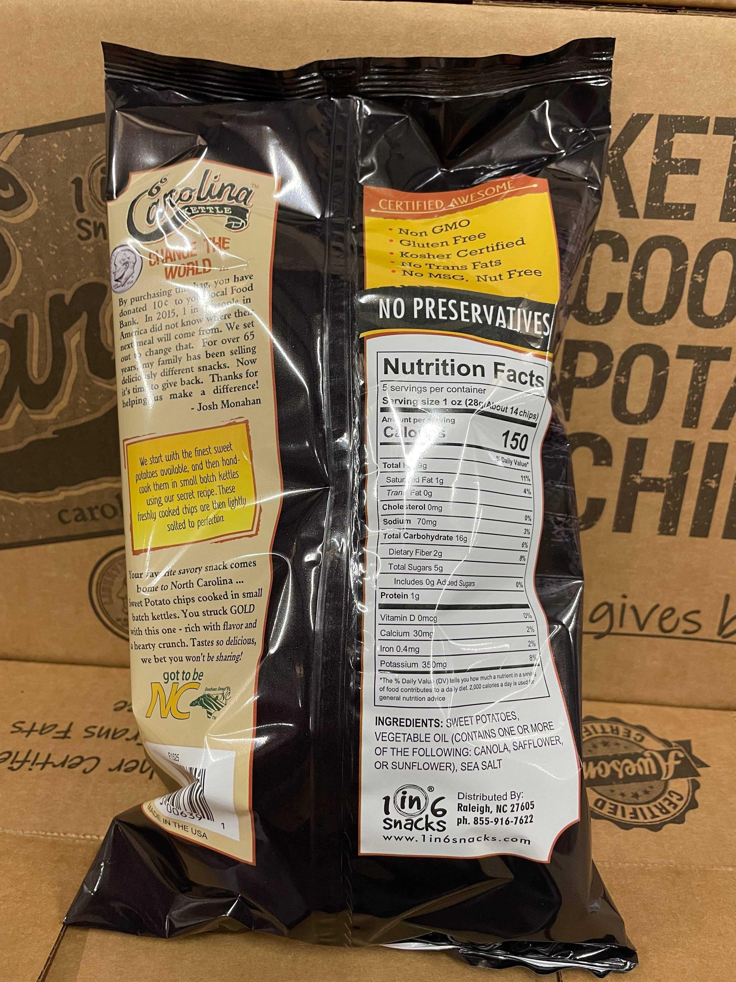 1 in 6 Snacks- Carolina Kettle chips - Wholesale Chips - Sweet Potato Carolina Kettle Chip Case 5 oz (14 Bags)1