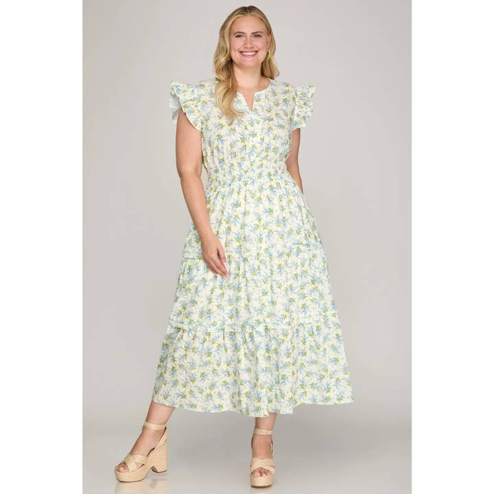 VESTIDO CON ESTAMPADO FLORAL TEJIDO Y CAPAS PARA TALLAS GRANDES para venta al por mayor de STYLE USA