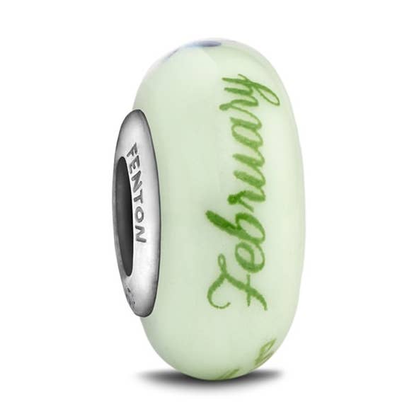 Perle en verre décorée à la main « February Birth Flower » pour la vente par 1771 Philadelphia Glass Works