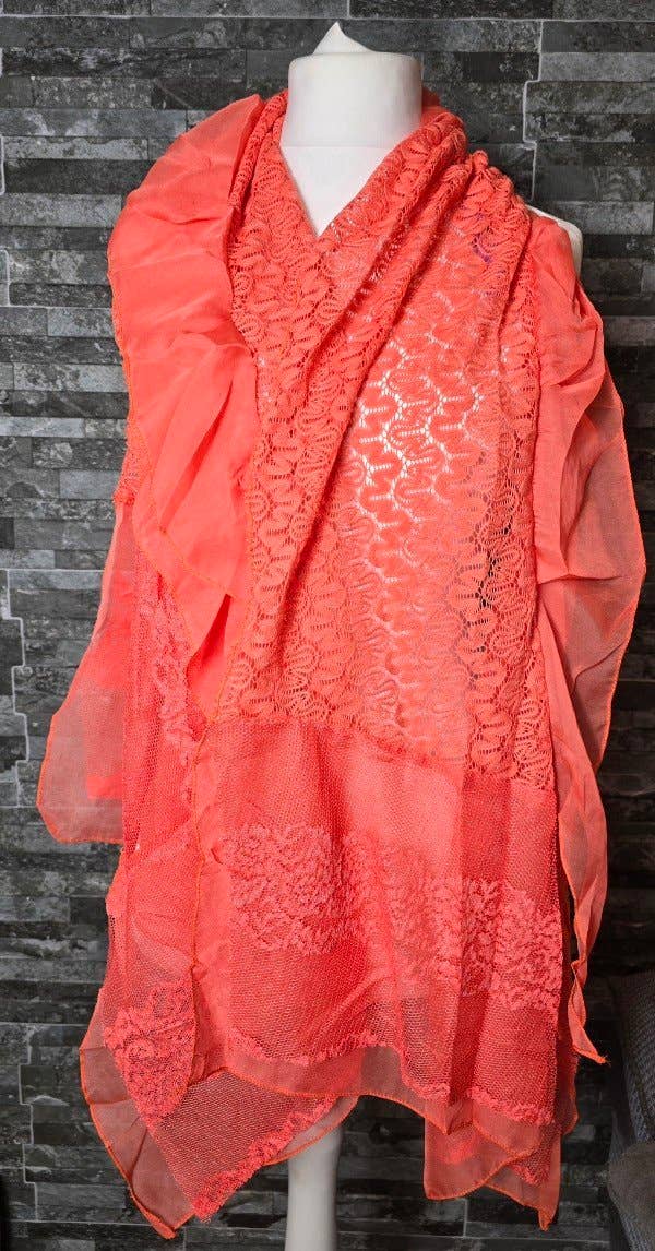 Strathurie – Cachecol - Mulher por atacado – Lenço de renda para senhora em cachecol de renda laranja com folho2