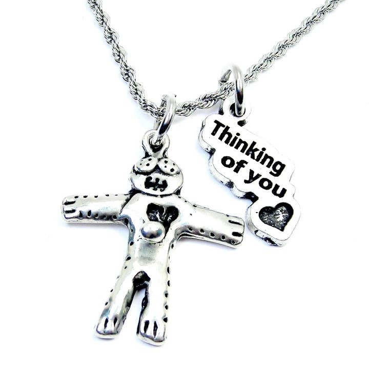 Voodoo Doll stabbed in heart and Thinking of you Necklace for wholesale by Chubby Chico Charms