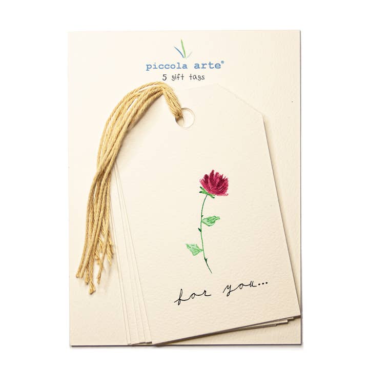 Packung mit 5 Geschenkanhängern: Rose zum Valentinstag für den Großhandel von Piccola Arte