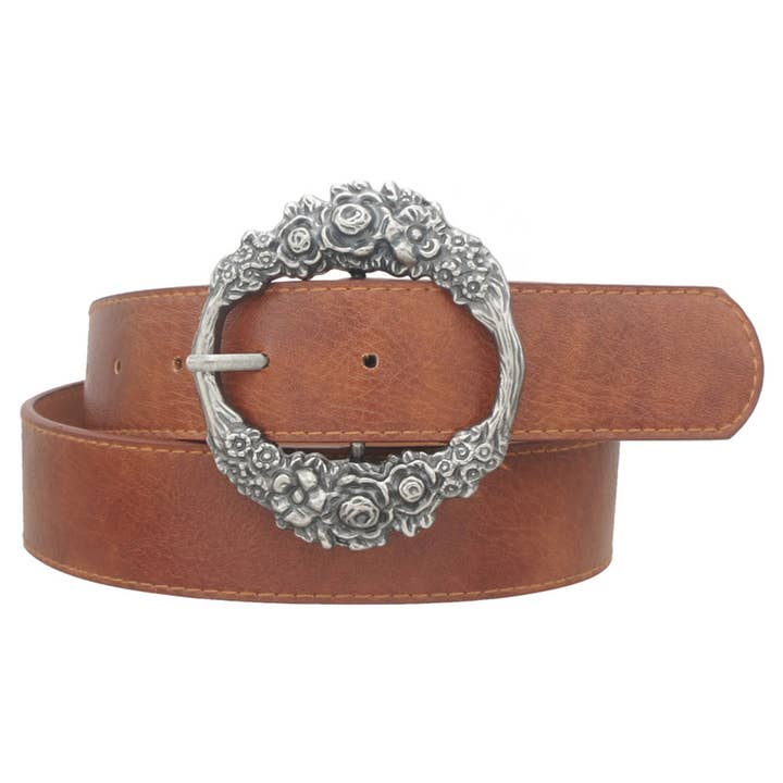 FLORETTE TEXTURE OVAL EYE BUCKLE BELT, IW 36012WSHBSL for wholesale by JOIA ACCESSORIES