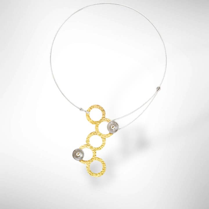 Chick Boss LLC - Wholesale Pendant/Charm Necklace - STREAM Small Cascading Mixed Metal Necklace from the SCULPTURAL Collection with Simulated Pearl or Jade option8