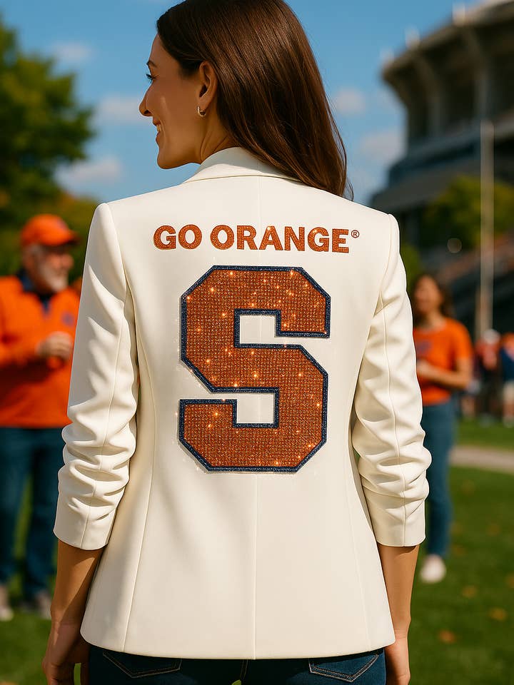 Licenseret Game Day Blazer, Rynket Hvid, Syracuse Big S Go Orange for engroshandel hos Moving Forward Designs