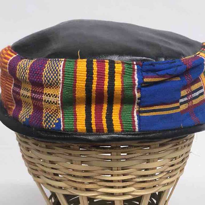 The Niger Bend - Vente Casquette de baseball – unisexe - Tissu Kente bleu Ashanti véritable simili cuir Kufi africain