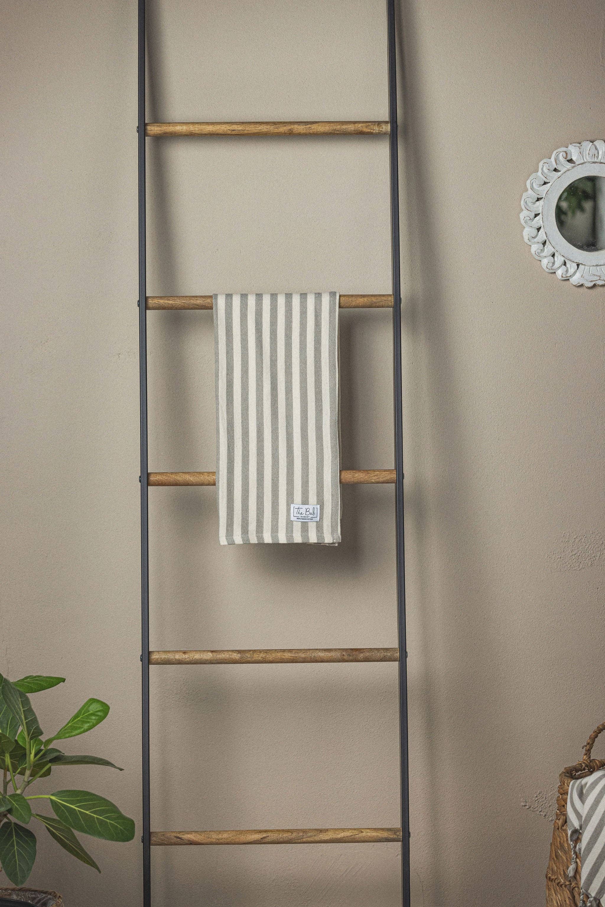 The Bali Market - Wholesale Hand Towel - Vertical Stripe Turkish Hand/Tea Towel Set - Red-Taupe-Navy - No Fringe7