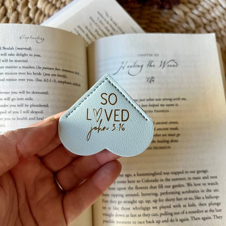 Rustic Raleigh - Wholesale Bookmark - So Loved John 3:16 Bible verse Leather Heart Bookmark Ear