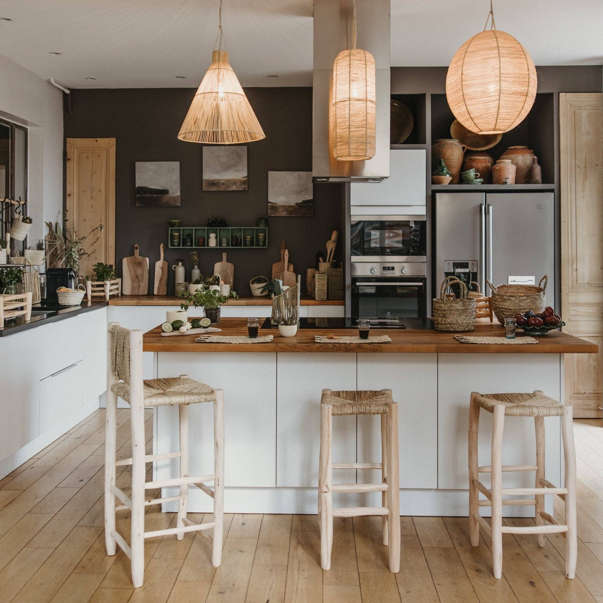 COSYDAR-DECO - Wholesale Chandelier/Hanging Light - Natural Raffia Suspension 18x55cm - ENKO Bohemian Cylindrical Light Fixture3