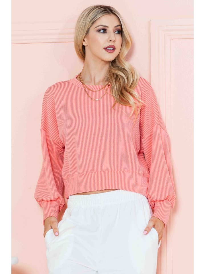 Burgundy Apparel - Wholesale Knit Top - Women's - CROP LONG SLEEVE WAVE RIB TOP