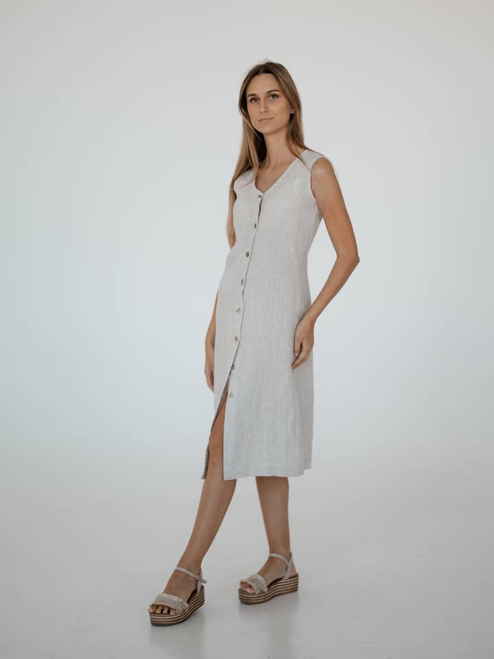 Linen Dress CW022 in NATURAL/MELANGE for wholesale by Unique Linen
