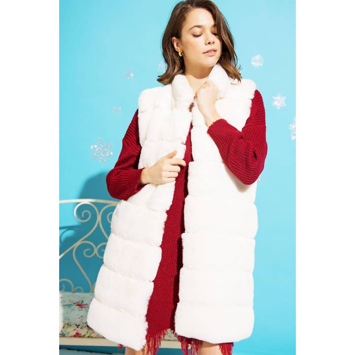 Sweet Generis - Vente Veste sans manches – femme - GILET BOUFFANT LONG EN FOURRURE À COL MONTANT8