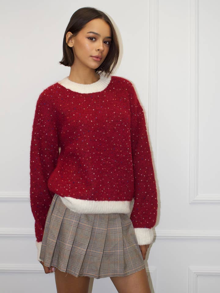 Round neck sweater with beaded details for wholesale by Chilli Girl Collection