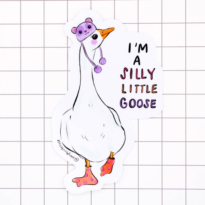 Silly Little Goose Vinyl Sticker for wholesale by Amy Hartelust Art and Illustration