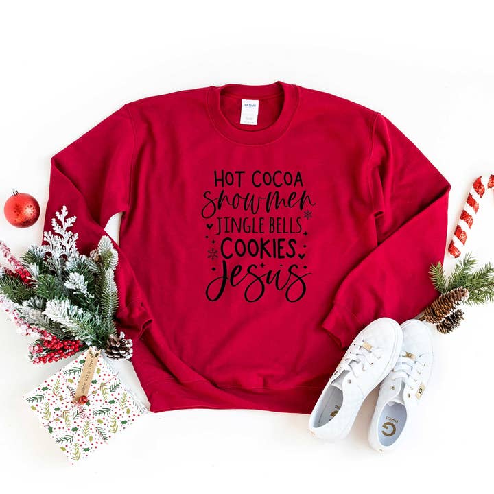 Hot Cocoa Snowmen Jesus | Sweatshirt | Faith | Christmas for wholesale by Uplifting Threads Co Wholesale