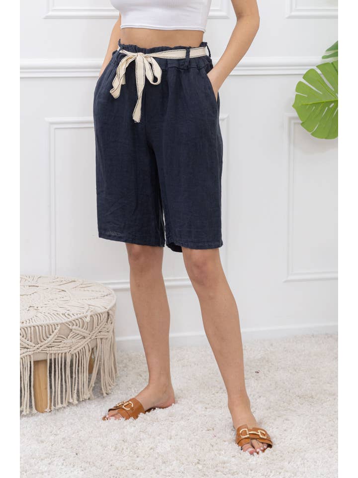 Happy look - Wholesale Shorts - Women's - Linen shorts with belt and pockets
