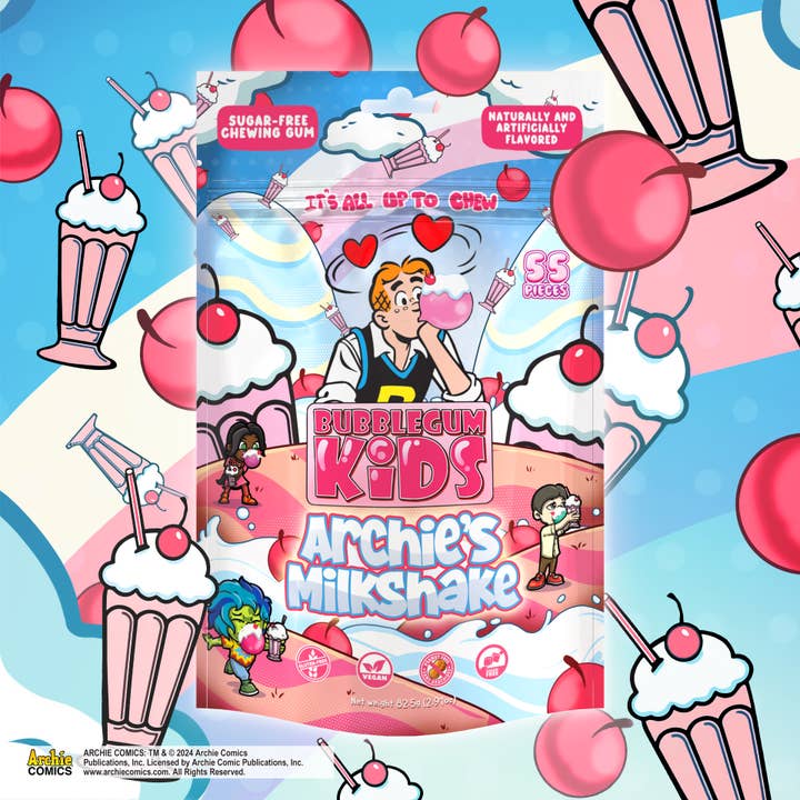 Bubblegum kids – wholesale Tuggummi – Archie® Milkshake (55 st) Krämig jordgubbsockerfritt tuggummi