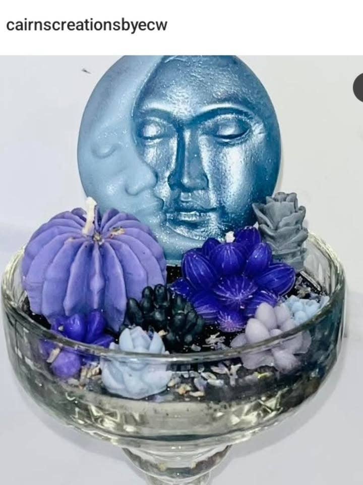 Vela en vaso de margarita con jardín suculento de Sol/Luna para venta al por mayor de Ethereal Elements CT