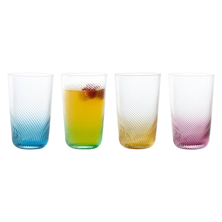 Swirl Multi-Color Highball Glasses, Set of 2 – Handcrafted Tumblers for wholesale by Anton Studio Designs