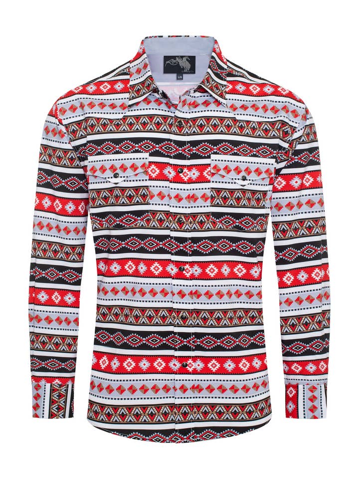 Overhemd met Western Pearl Snap Aztec-print voor heren - MPS110L-123 voor wholesale door Rodeo Clothing