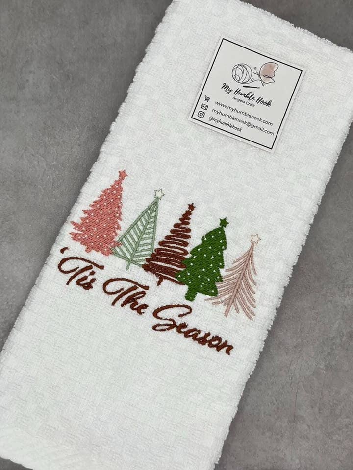 Christmas Trees "Tis the Season" Kitchen Towel for wholesale by My Humble Hook