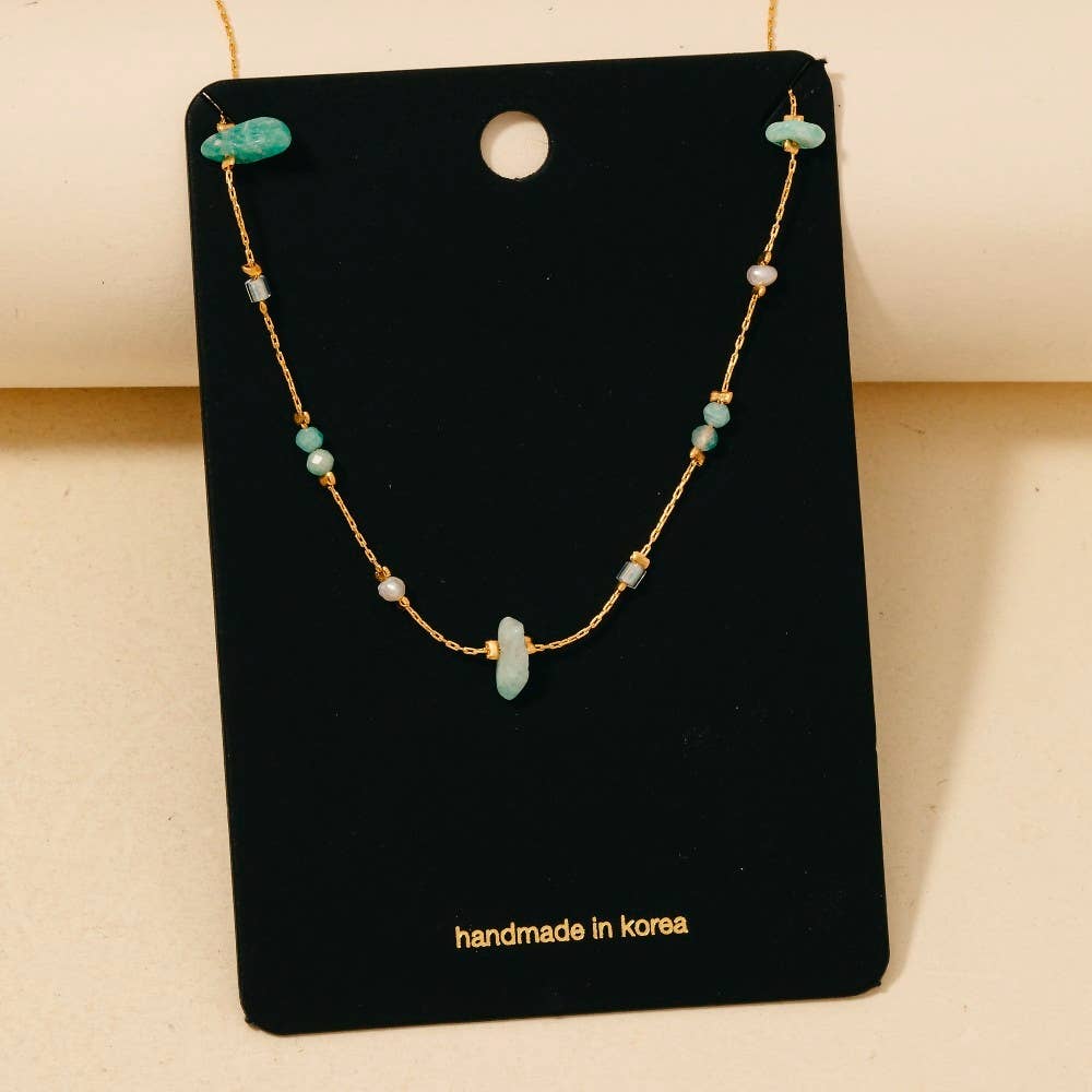 Anarchy Street - Wholesale Link & Chain Necklace - Pearl And Chip Stone Station Beads Chain Necklace6