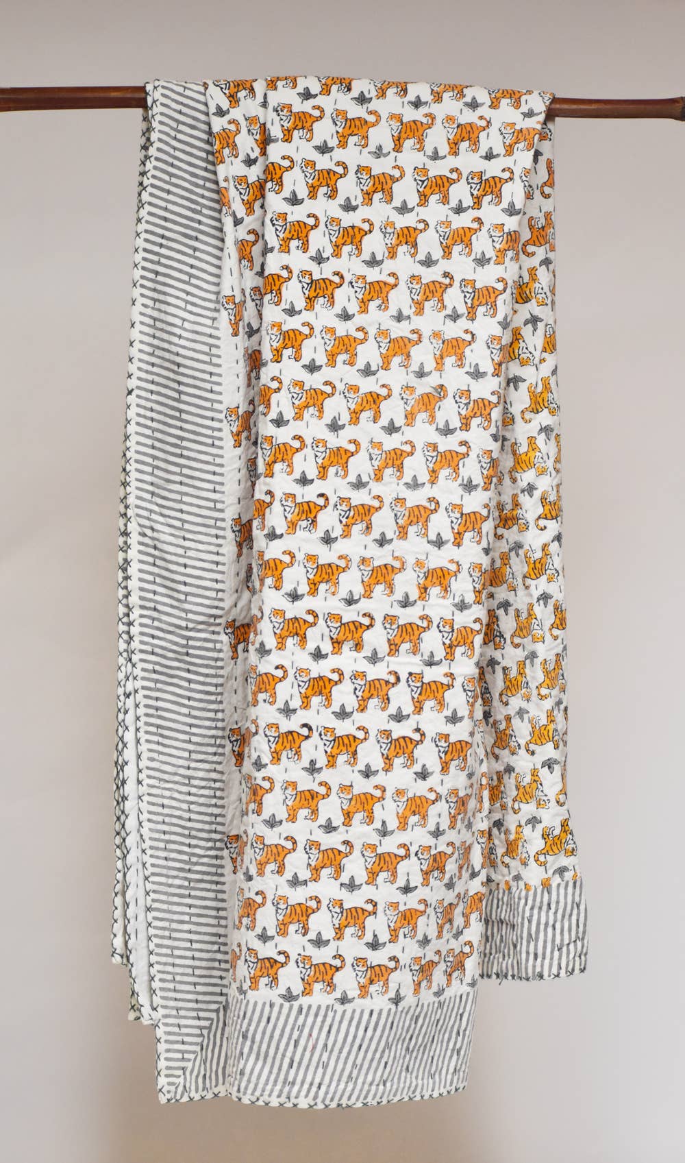 Mira Fair Trade - Wholesale Bedding Blanket - Kids & Baby - Block Printed Kantha Blanket - Tiger Print2