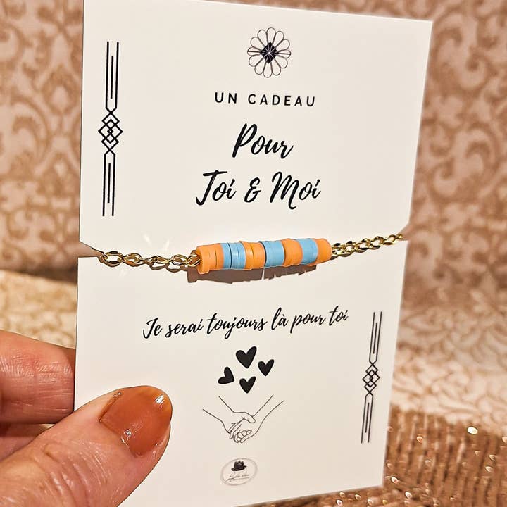 2 adjustable duo heishi bead bracelets in gold stainless steel for wholesale by Lydée Déco