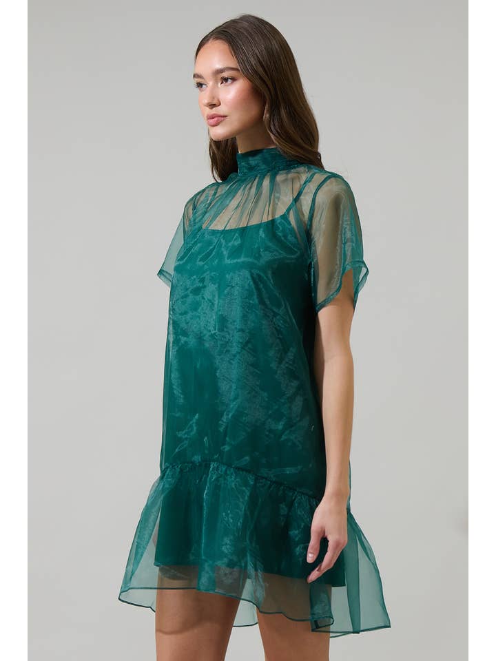 Emerald Berny Organza Mock Neck Mini Dress for wholesale on Faire2