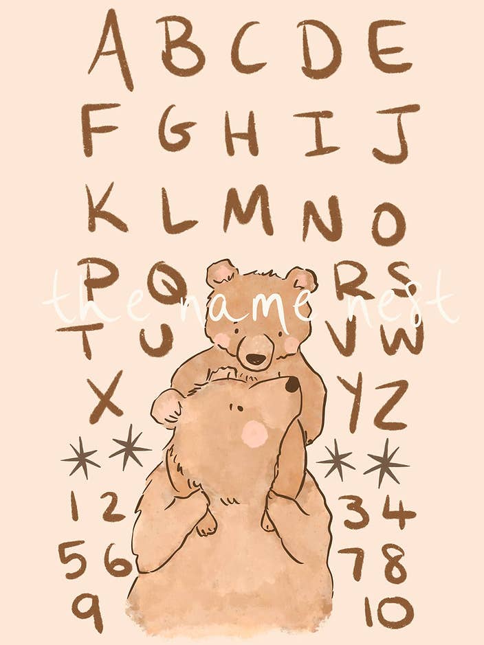 ABC 123 björndiagram A4 konstverk för wholesale av the name nest