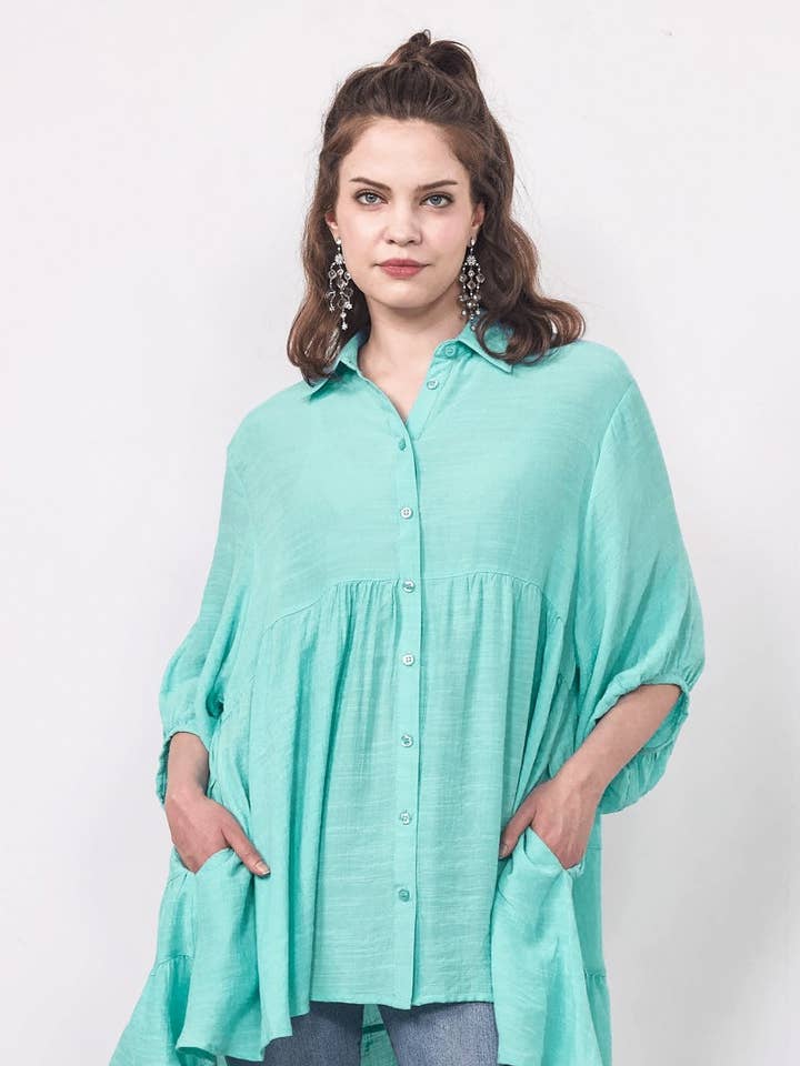 Plus Oversized Button-down Babydoll Tunic Top - INT1026P_ for wholesale by noflik