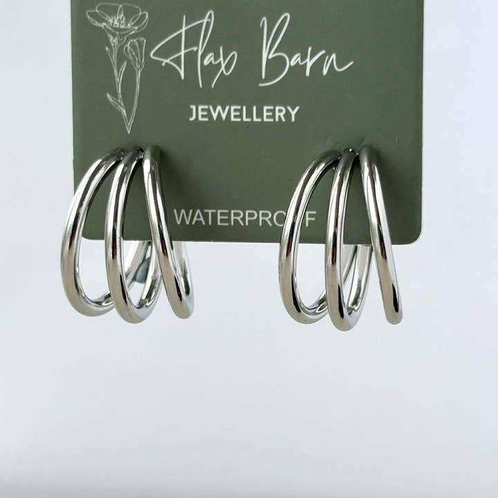 Trio di Orecchini a Cerchio Resistenti all'Ossidazione per la vendita all'ingrosso da parte di Flax Barn