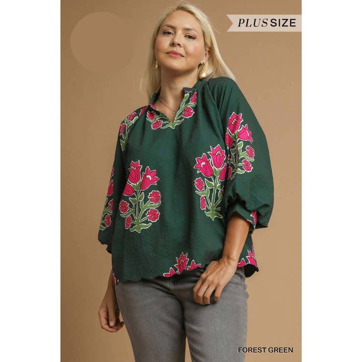 PLUS Imprimé Haut à Col V Fendu pour la vente par STYLE USA