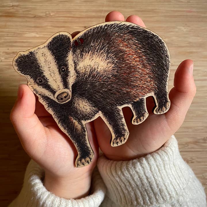 Badger wooden Christmas tree decoration | Woodland | Eco for wholesale by Fearless Flamingo