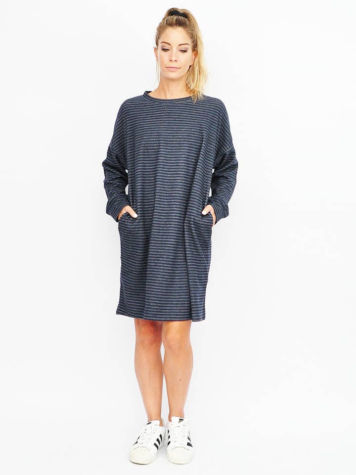 Midi striped blue dress for wholesale by Kalimera Clothing Athens