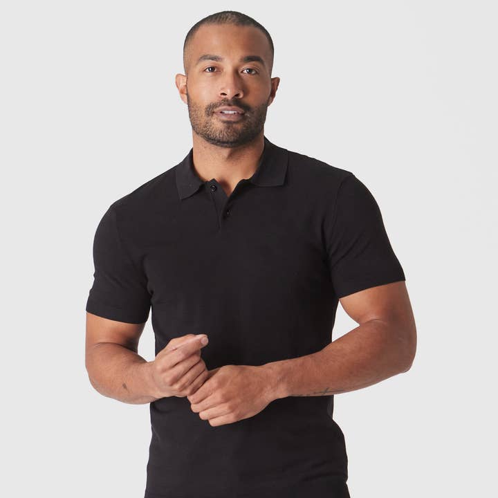 Short Sleeve Sweater Polo Shirt | Black for wholesale by True Classic