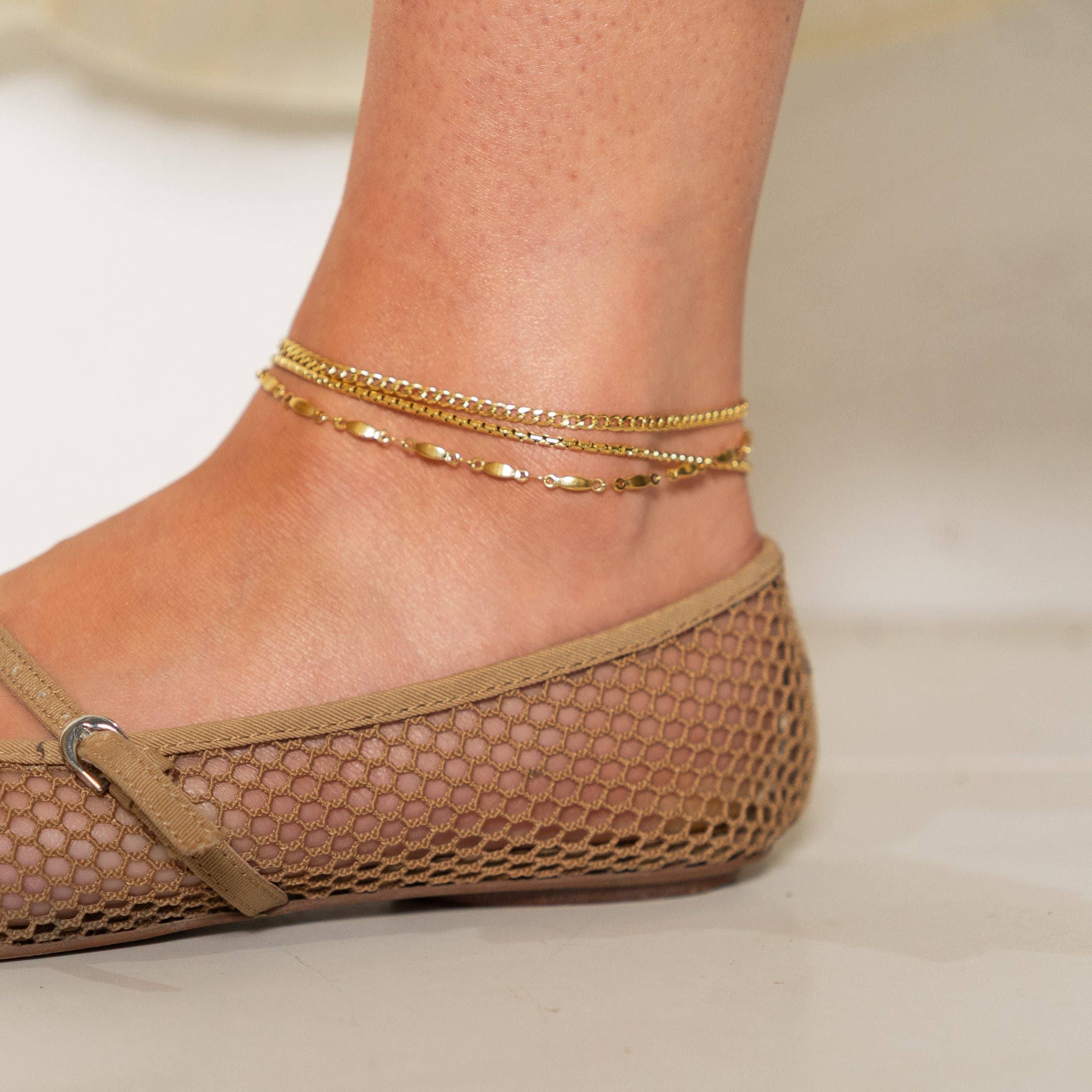 Brenda Grands Jewelry - Wholesale Anklet - Waterproof Gold Triple Anklet3