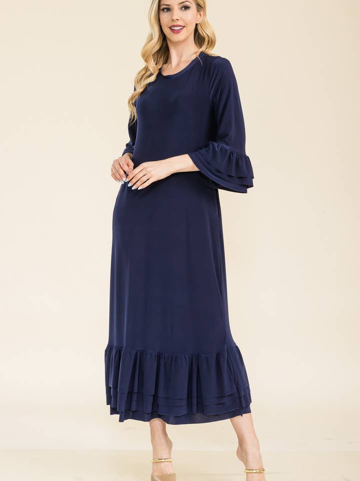 Celeste Clothing - Wholesale Dress - Women's - PLUS SIZE MODEST DRESS WITH LAYERED BELL SLEEVES -CD43898