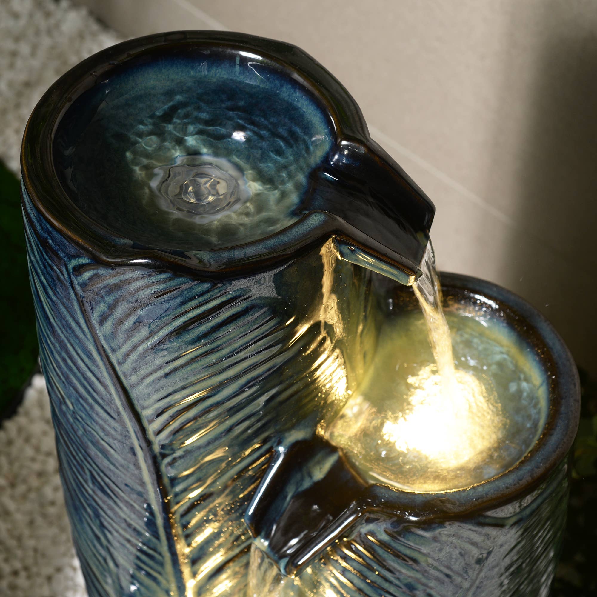 Hi-Line Gift Ltd. - Wholesale Outdoor Ornament/Decor - Ceramic Fountain with Lights - Blue Bliss2