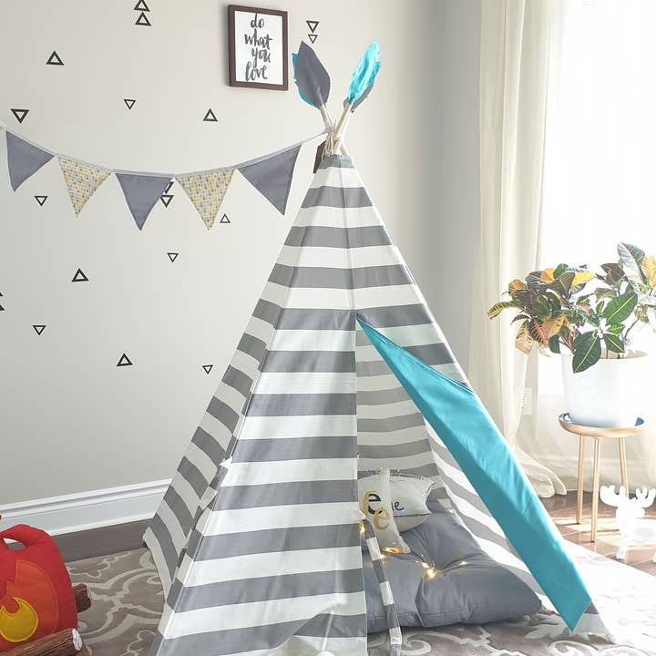 The Teepee Store - Wholesale Tent - Kids - Grey and White Stripes Combo Play Teepee Tent Boys Girls