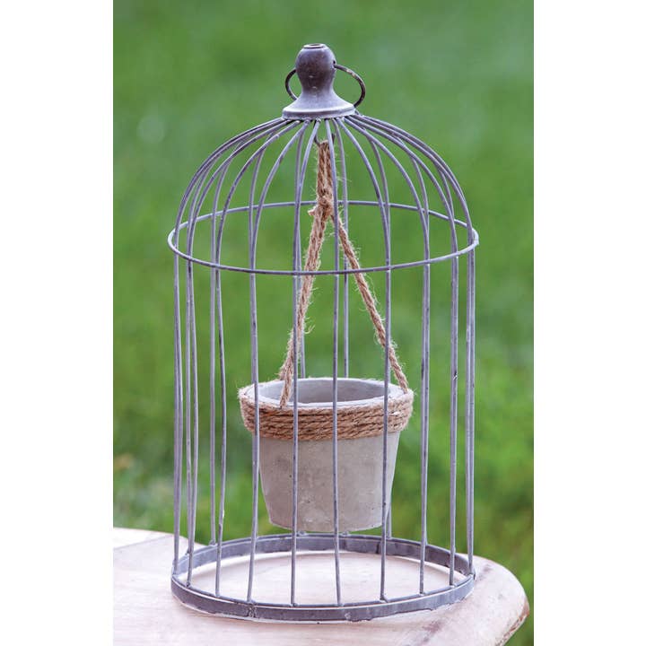 Col House Designs – wholesale Bird house – Large Wire Birdcage With Jute And Cement Plant Holder