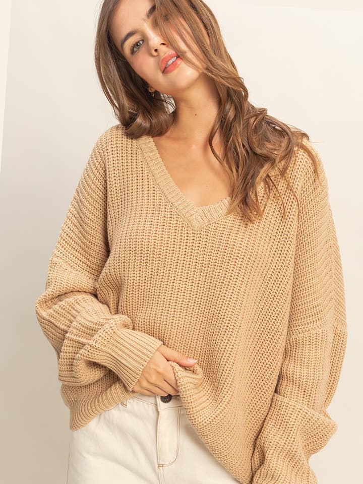 HYFVE - Wholesale Knit Sweater - Women's - Oversized V-Neck Knit Sweater0