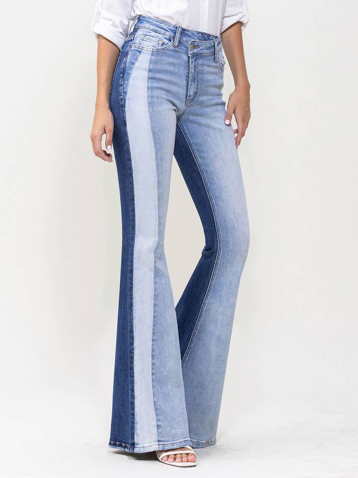 GLADDEN HIGH RISE COLOR BLOCK SUPER FLARE JEANS T5740A for wholesale on Faire6