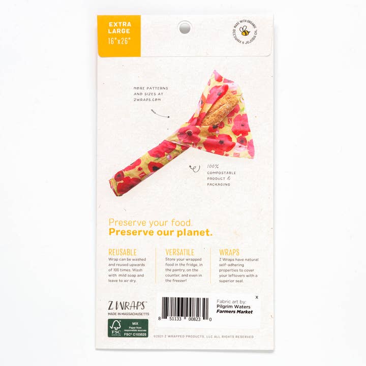 Z Wraps - Wholesale Food Storage Wrap/Bag - Z Wraps XL Reusable Beeswax Food Wrap in Farmers Market