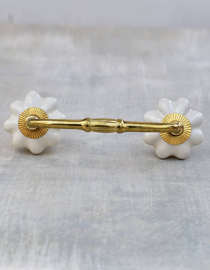 KNOBCO - Wholesale Knob/Pull - Handmade Cream Colored Flower Ceramic Kitchen Cabinet Pull4