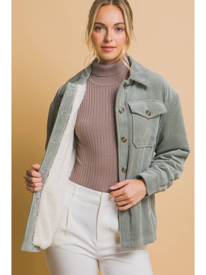 42POPS - Wholesale Jacket - Women's - " Corduroy Button Up Jacket With Sherpa Lining