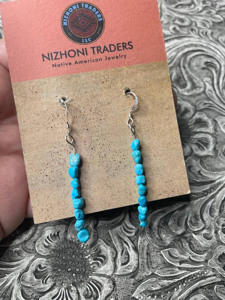 Navajo Sterling Silver & Turquoise Beaded Dangle Earrings for wholesale by Nizhonitradersllc