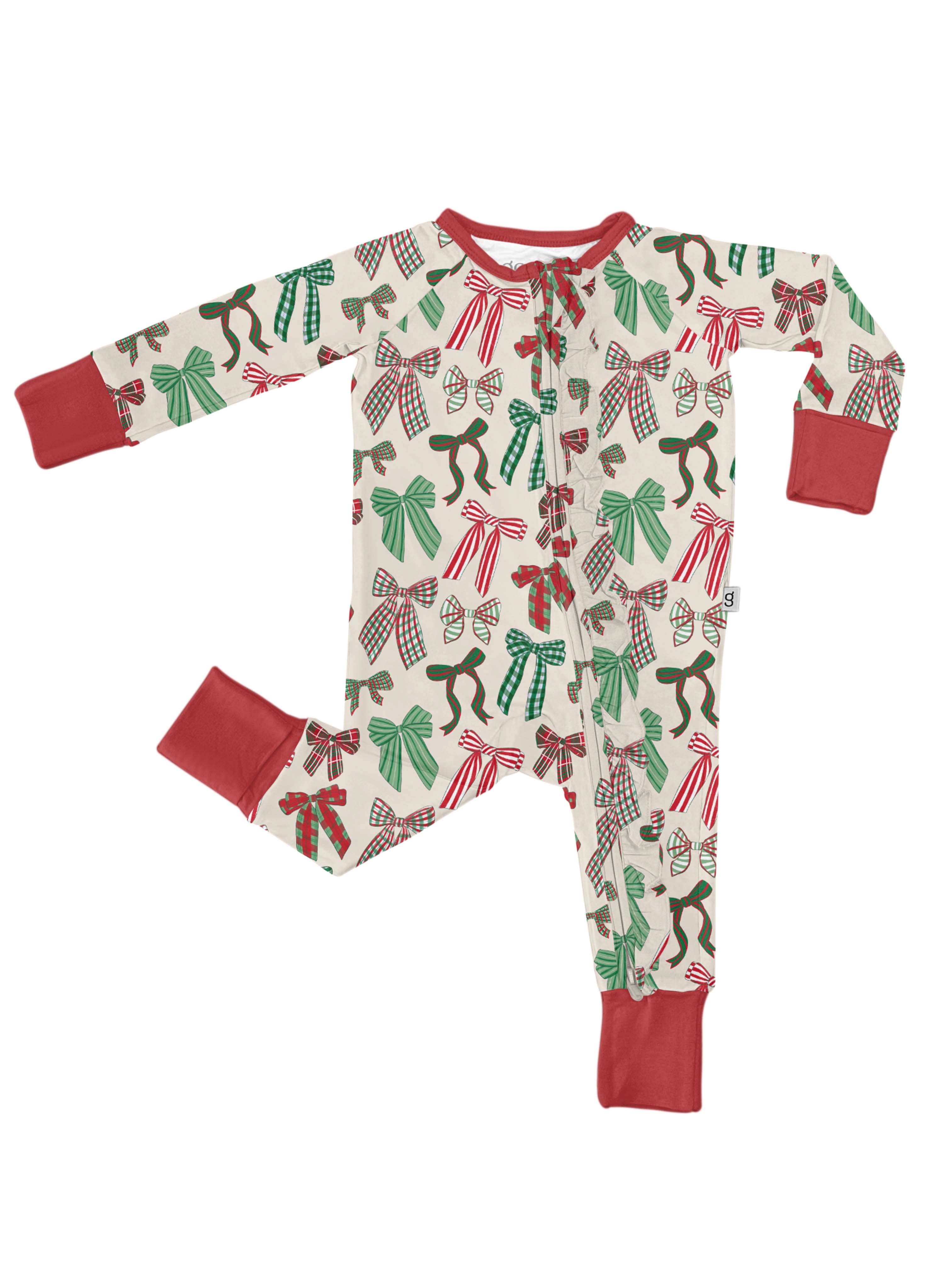 Goosies - Wholesale Sleepsuit - Baby - Holiday Bows  - LS Convertible Zip PJs1