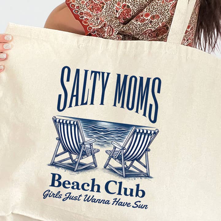 Wholesale Accessory Market - Wholesale Tote Bag - Women's - Salty Moms Beach Club Canvas Jumbo Tote